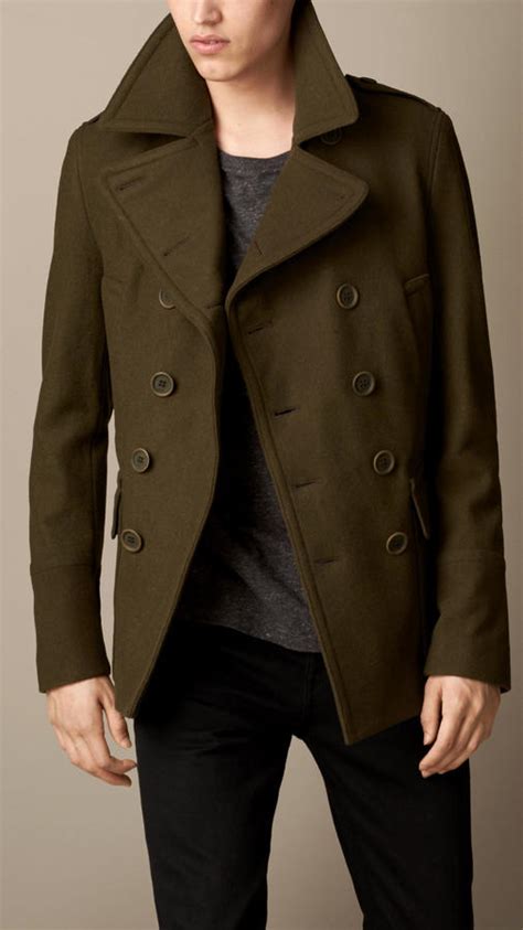 burberry olive pea coat|Burberry male coat.